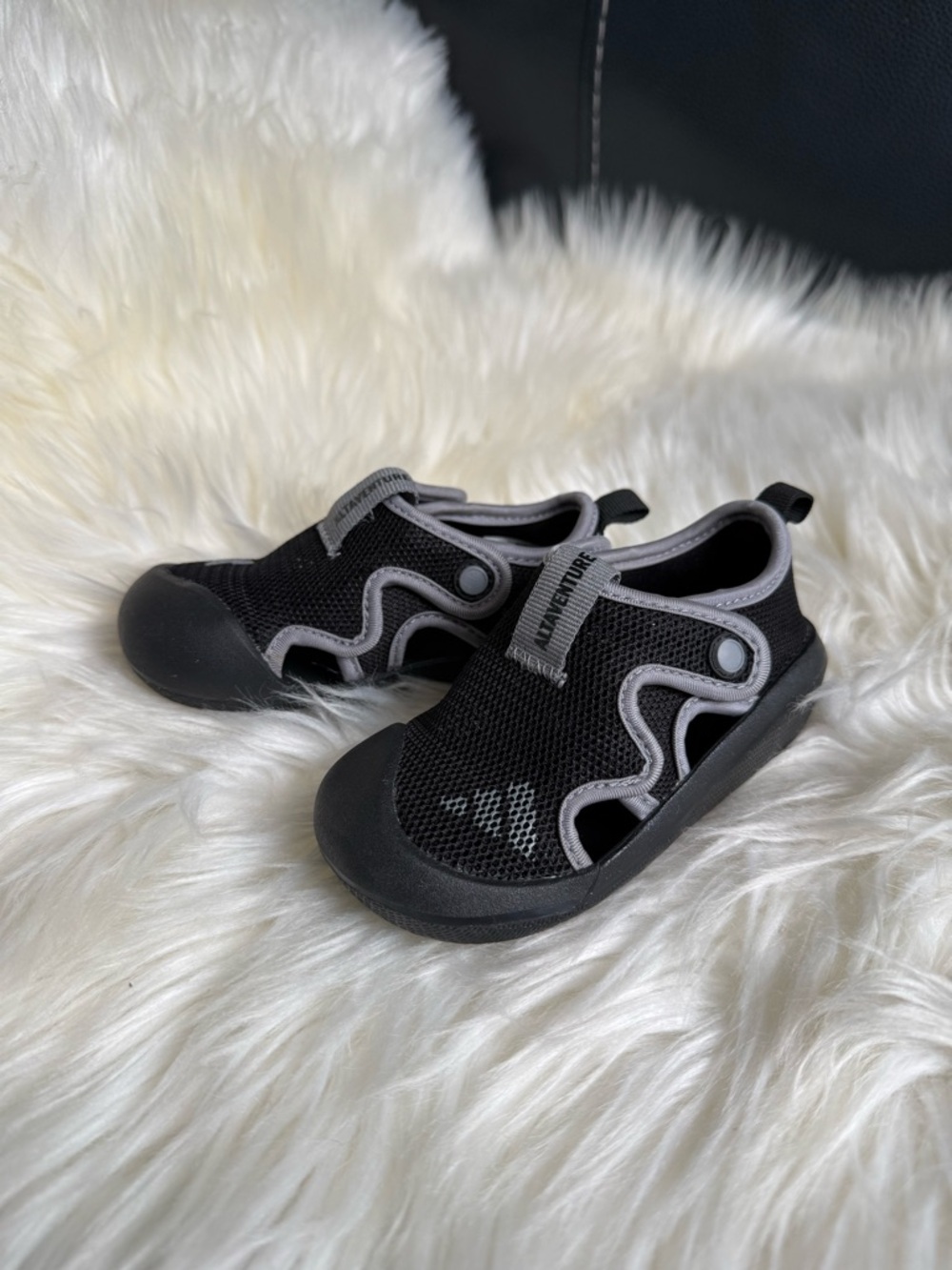 adidas Black and Gray Kids Water Slip-Ons
